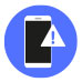 White phone with alert icon on a blue background